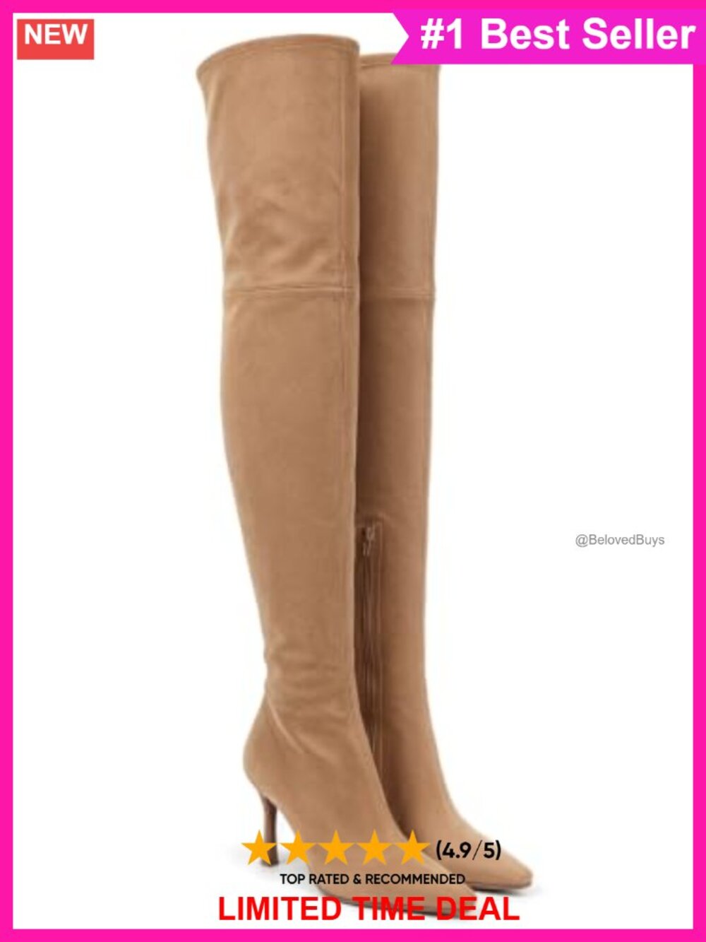 Faux Suede Over the Knee Boots Kitten Heel Pointed Toe Zip Thigh High